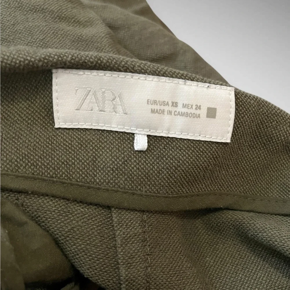 ZARA Women's Green High Waisted Linen Cotton Blend Cropped Pants XS | EUC